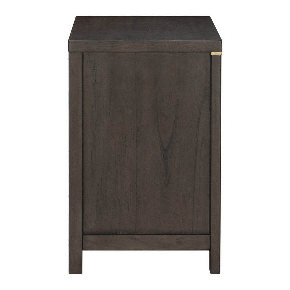 Carie 29 Inch Nightstand 3 Drawers Gold Accent Handles Brown Gray Wood By Casagear Home BM313590