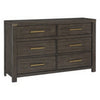 Carie 65 Inch Dresser, 6 Drawers, Gold Accent Handles, Brown Gray Wood By Casagear Home