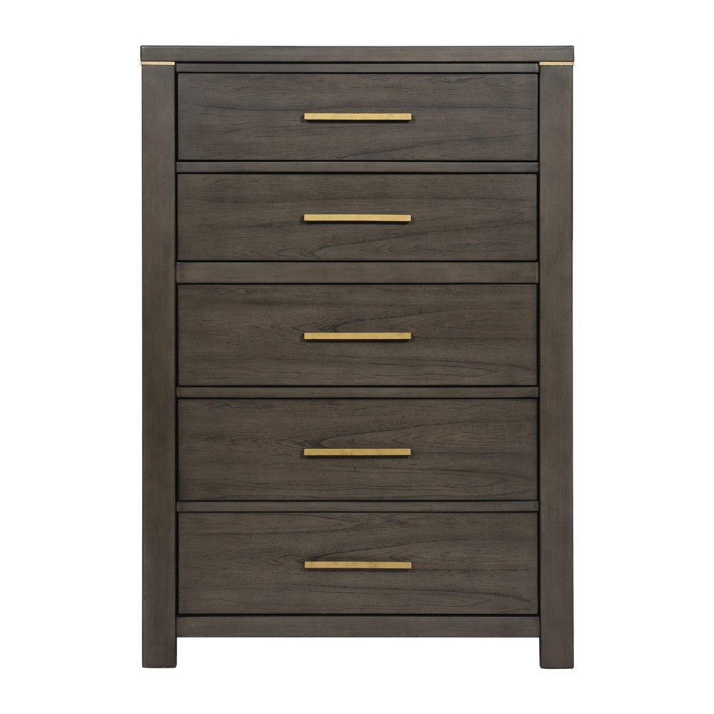 Carie 58 Inch Tall Dresser Chest 5 Drawers Gold Handles Brown Gray Wood By Casagear Home BM313592