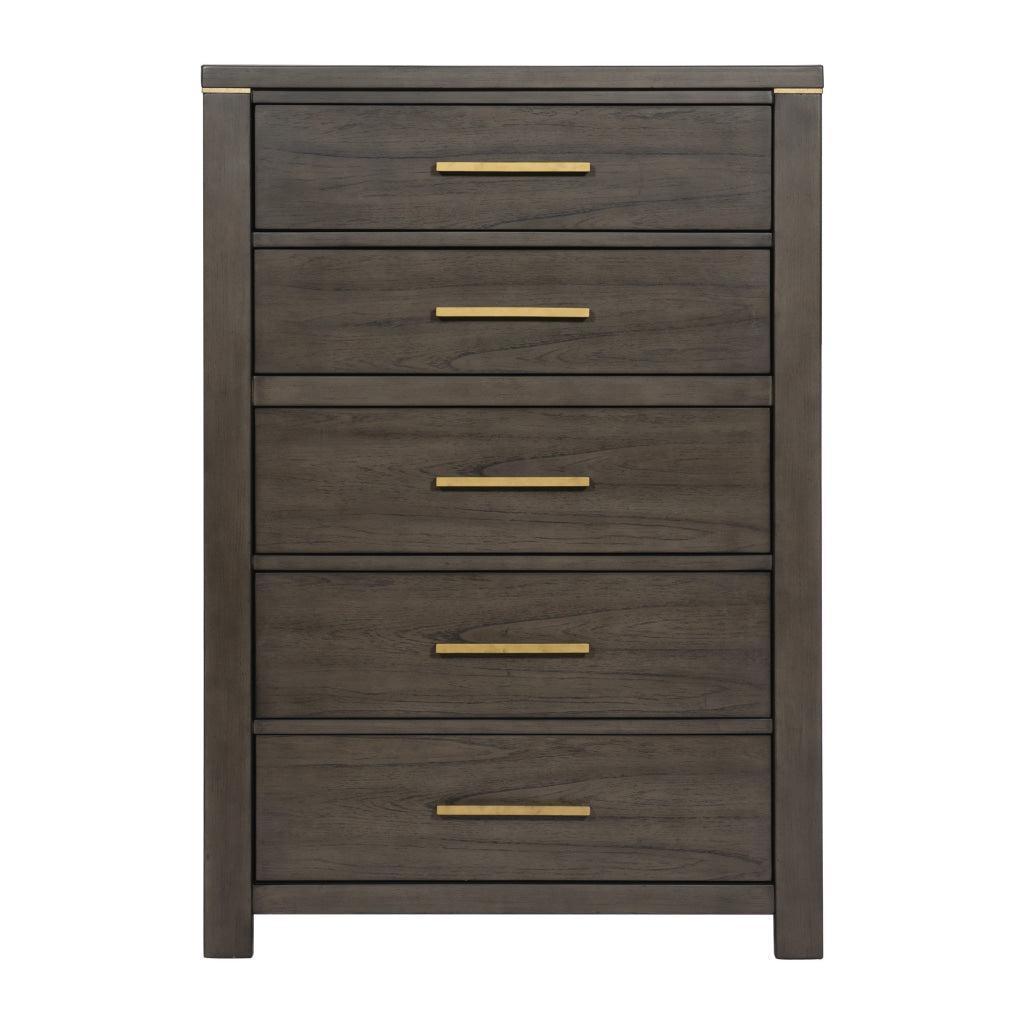 Carie 58 Inch Tall Dresser Chest 5 Drawers Gold Handles Brown Gray Wood By Casagear Home BM313592