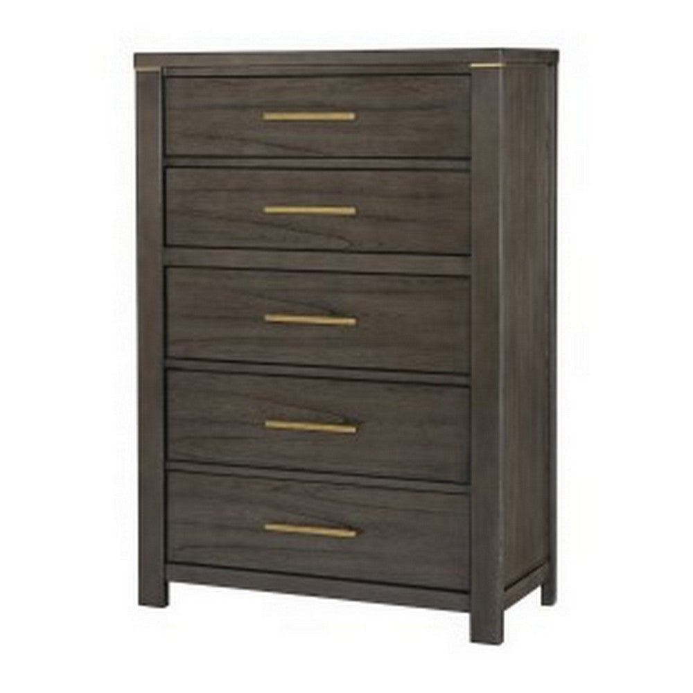 Carie 58 Inch Tall Dresser Chest 5 Drawers Gold Handles Brown Gray Wood By Casagear Home BM313592