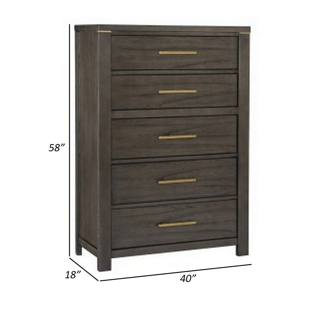 Carie 58 Inch Tall Dresser Chest 5 Drawers Gold Handles Brown Gray Wood By Casagear Home BM313592