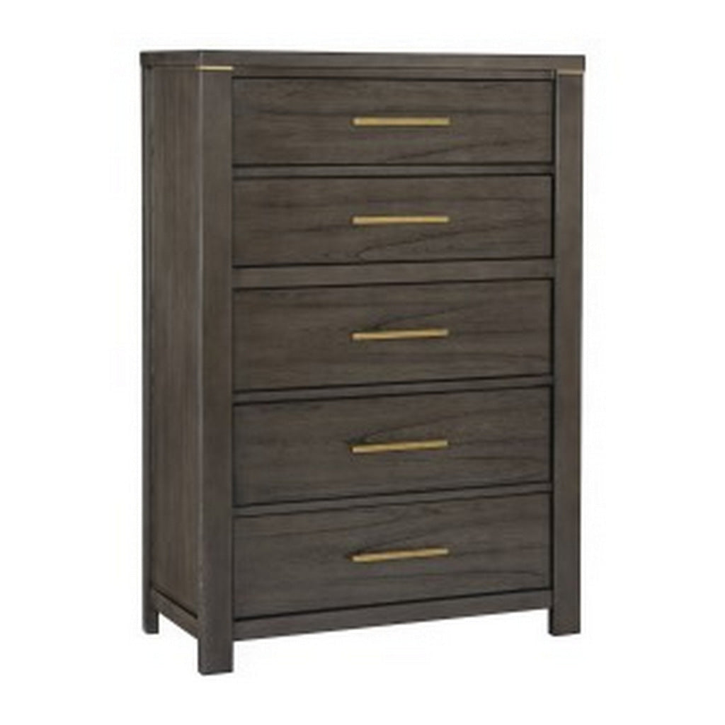 Carie 58 Inch Tall Dresser Chest 5 Drawers Gold Handles Brown Gray Wood By Casagear Home BM313592