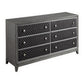 Stacy 64 Inch Dresser, 6 Faux Leather Upholstered Drawers, Gray Wood By Casagear Home