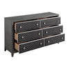 Stacy 64 Inch Dresser 6 Faux Leather Upholstered Drawers Gray Wood By Casagear Home BM313594