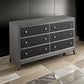 Stacy 64 Inch Dresser 6 Faux Leather Upholstered Drawers Gray Wood By Casagear Home BM313594