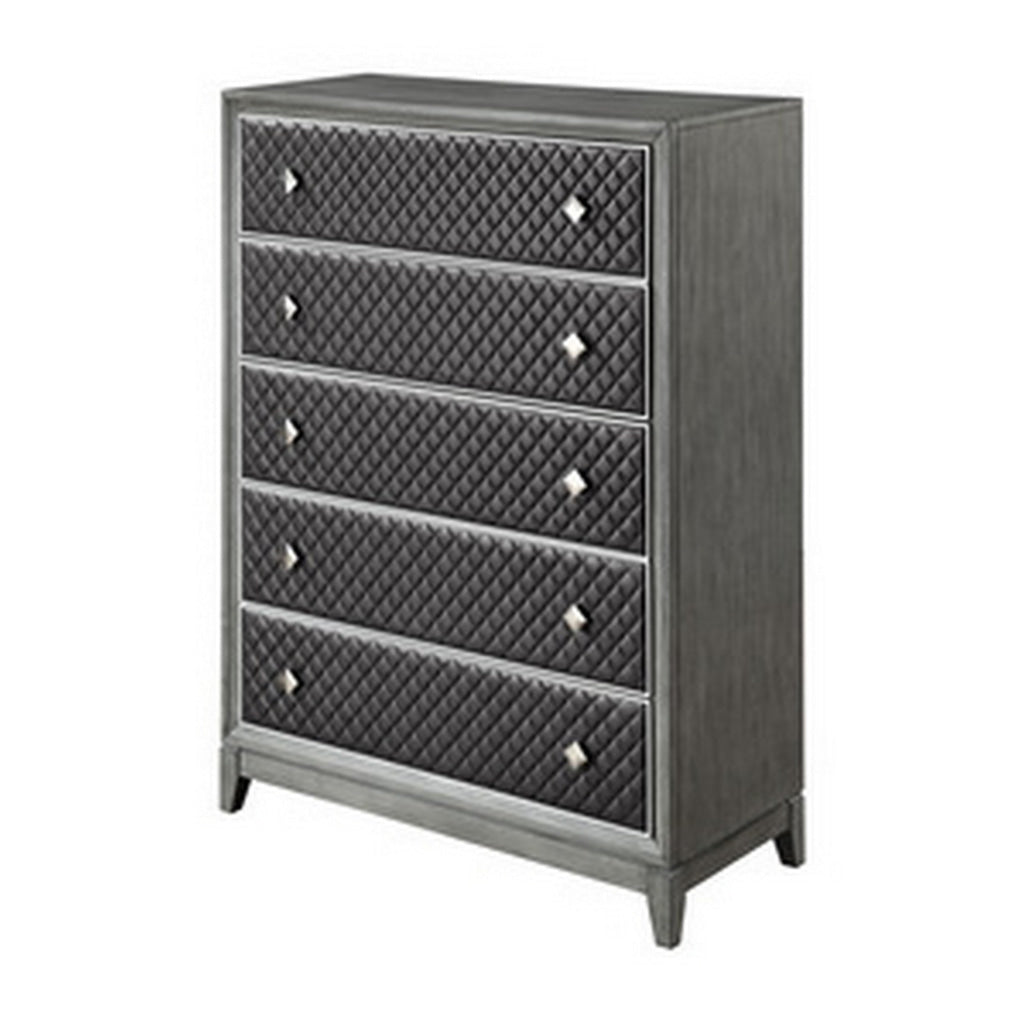 Stacy 55 Inch Tall Dresser Chest 5 Faux Leather Upholstered Drawers Gray By Casagear Home BM313595