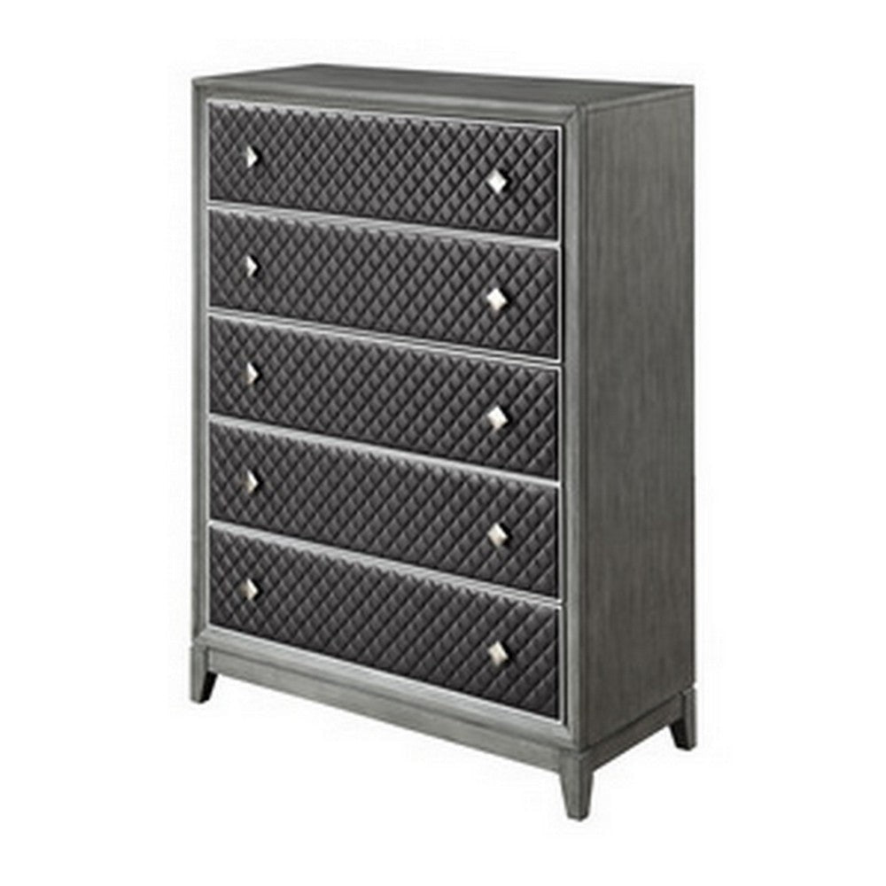 Stacy 55 Inch Tall Dresser Chest 5 Faux Leather Upholstered Drawers Gray By Casagear Home BM313595