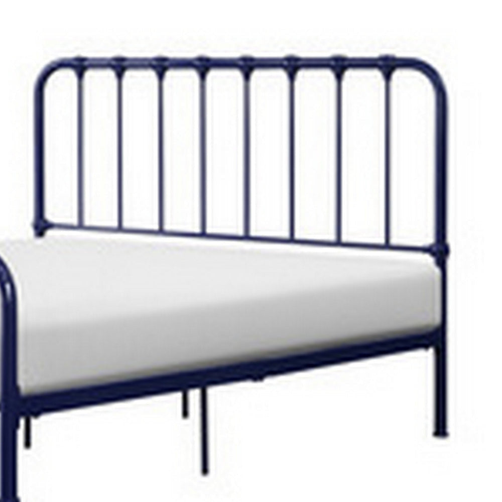 Ethan Queen Size Bed Classic Open Slatted Metal Frame Design Blue By Casagear Home BM313596