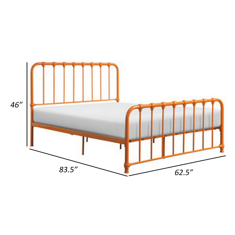 Ethan Queen Size Bed Classic Open Slatted Metal Frame Design Orange By Casagear Home BM313598