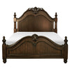 Belvi Queen Size Bed with Tall Headboard Carved Finials Brown Solid Wood By Casagear Home BM313599