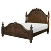 Belvi Queen Size Bed with Tall Headboard Carved Finials Brown Solid Wood By Casagear Home BM313599