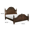 Belvi Queen Size Bed with Tall Headboard Carved Finials Brown Solid Wood By Casagear Home BM313599