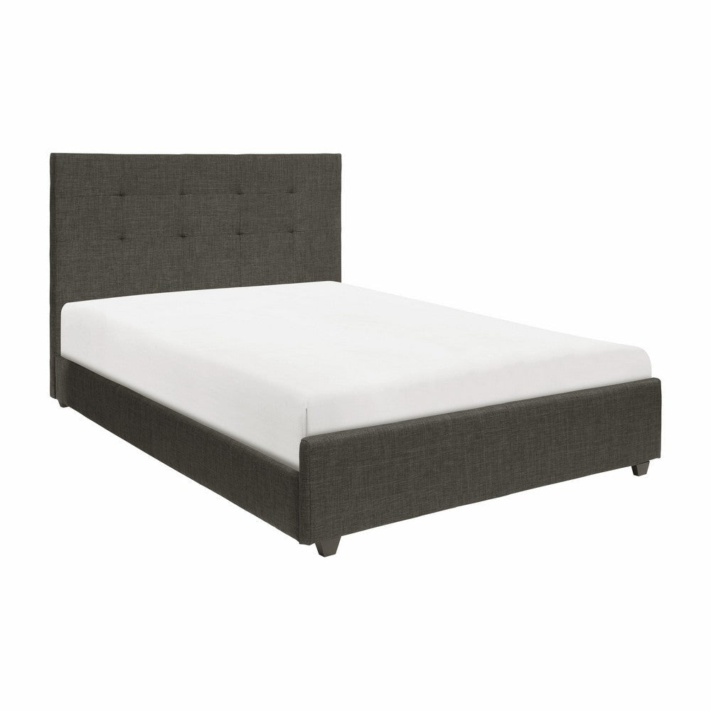 Cady California King Bed, Tufted Upholstered Headboard, Gray Solid Wood By Casagear Home