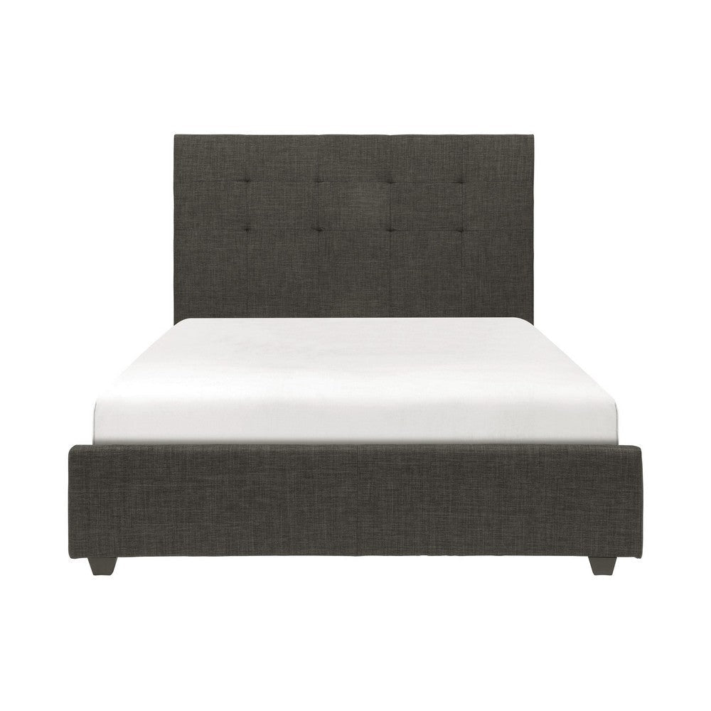 Cady Queen Size Bed with Tufted Upholstered Headboard Brown Solid Wood By Casagear Home BM313606