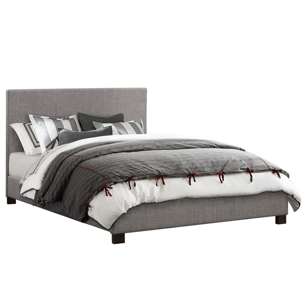 Sin Full Size Platform Bed, Panel Headboard, Gray Polyester Upholstery By Casagear Home