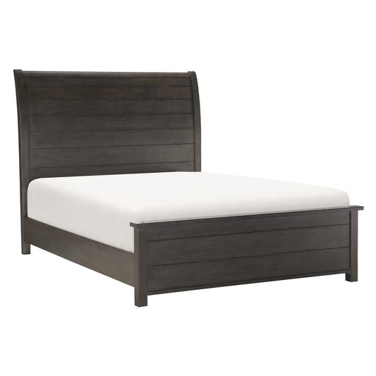 Bron Queen Size Bed with Sleigh Headboard Design, Brown Finish, Solid Wood By Casagear Home