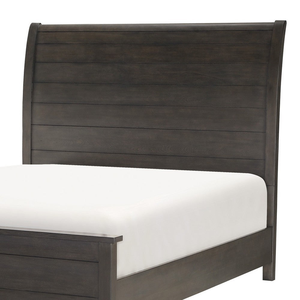 Bron Queen Size Bed with Sleigh Headboard Design Brown Finish Solid Wood By Casagear Home BM313611