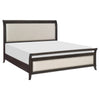 Bron Queen Bed with Sleigh Headboard Design, Beige Upholstery, Solid Wood By Casagear Home