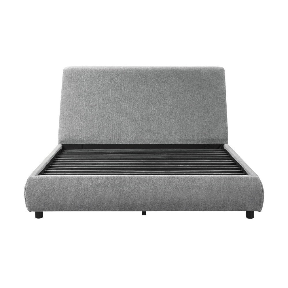 Ford Queen Size Platform Bed Low Profile Gray Chenille Fabric Upholstery By Casagear Home BM313614