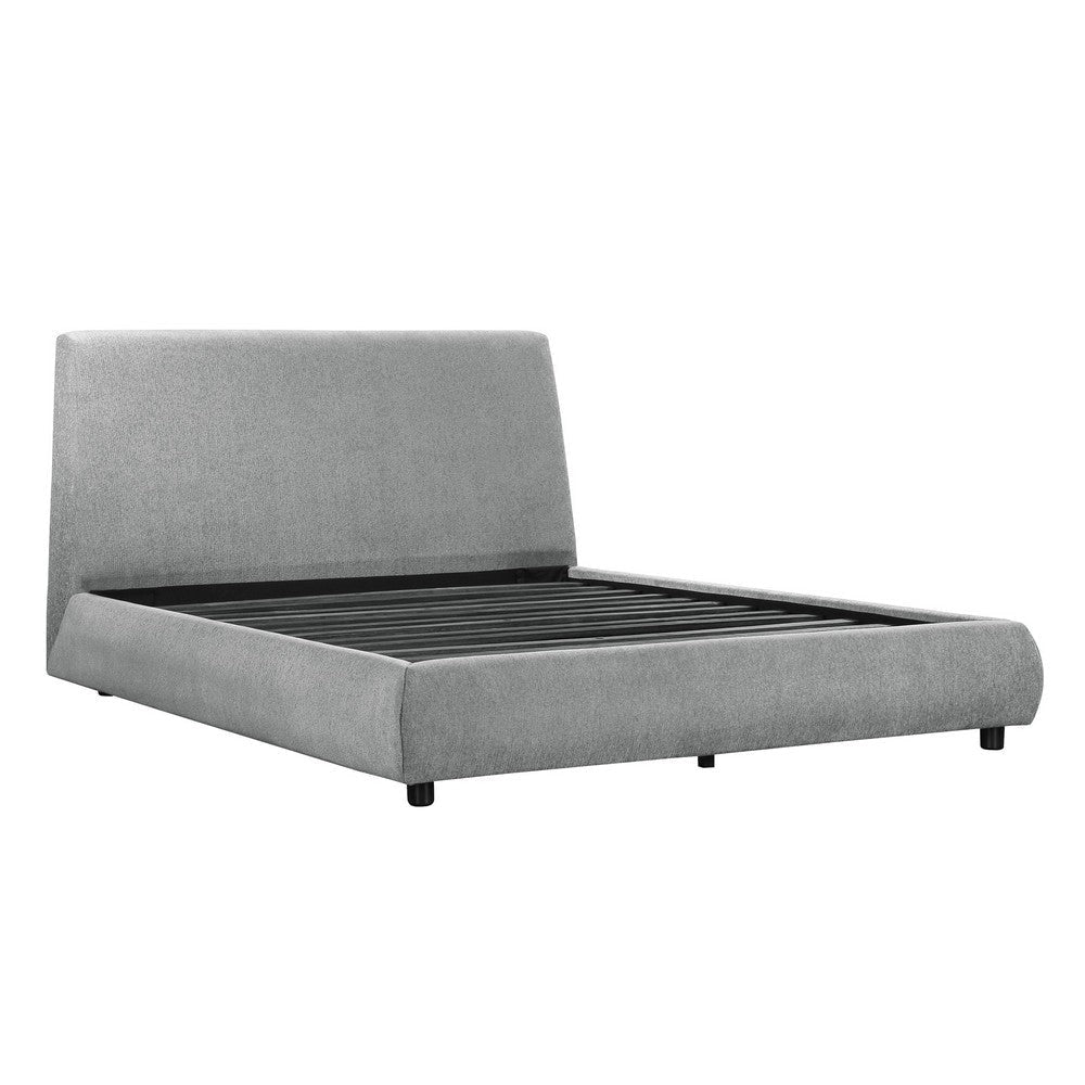 Ford Queen Size Platform Bed Low Profile Gray Chenille Fabric Upholstery By Casagear Home BM313614