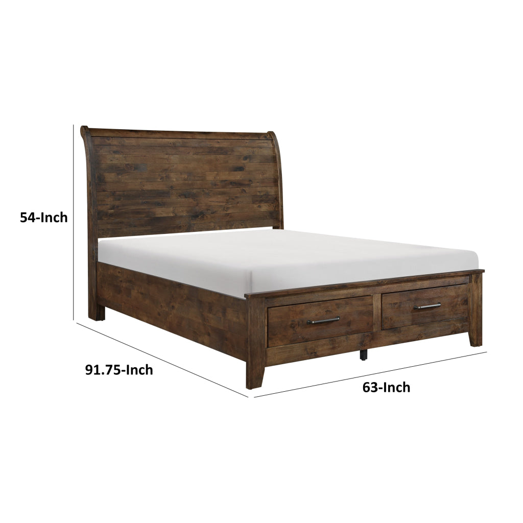 Rick Queen Size Platform Bed Sleigh 2 Footboard Storage Brown Rubberwood By Casagear Home BM313615