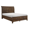 Rick Queen Size Platform Bed, Sleigh, 2 Footboard Storage, Brown Rubberwood By Casagear Home