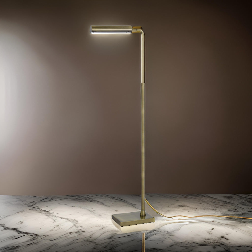 Kime 44-58 Inch Floor Lamp, Adjustable Height, LED, Antique Brass Finish By Casagear Home