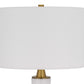 31 Inch Table Lamp with White Drum Shade Clear Crystal Base Brass Finish By Casagear Home BM313621