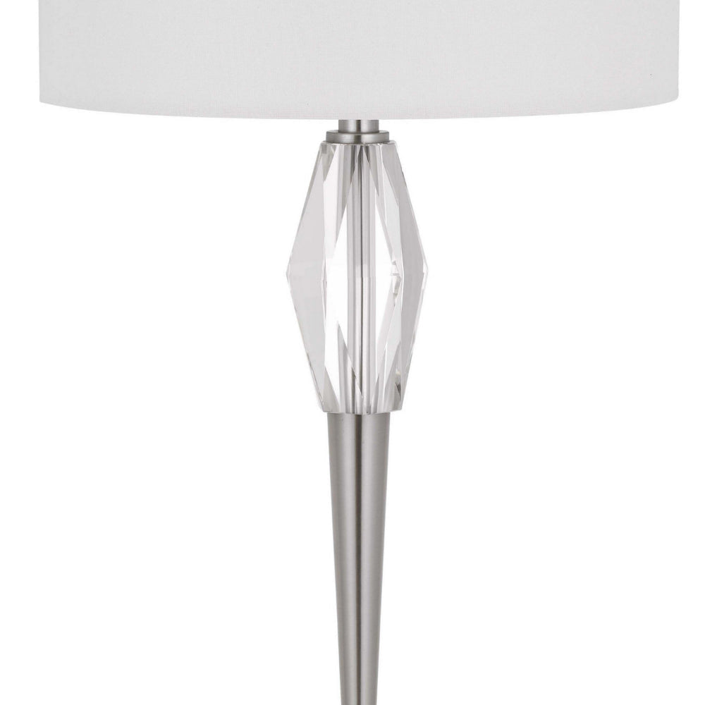 32 Inch Table Lamp with White Drum Shade Marble Base Brushed Steel By Casagear Home BM313622