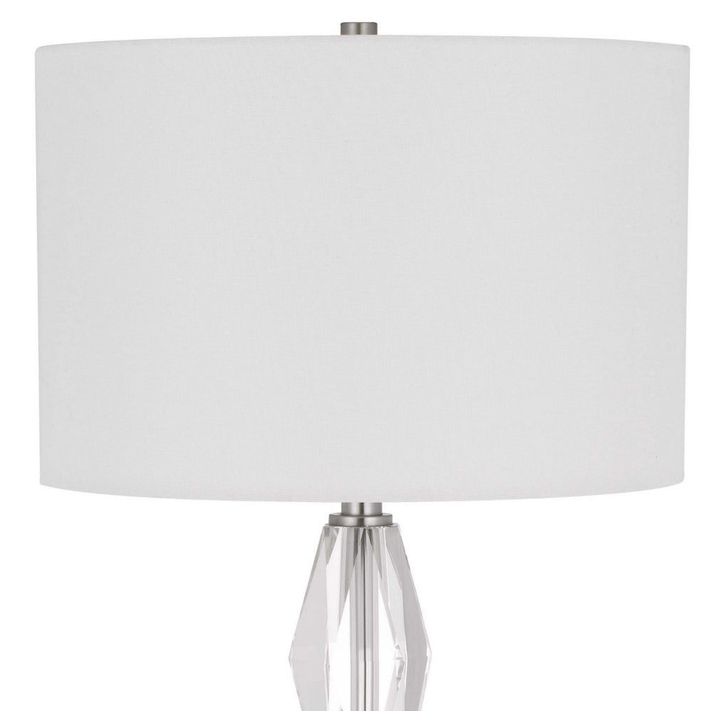 32 Inch Table Lamp with White Drum Shade Marble Base Brushed Steel By Casagear Home BM313622