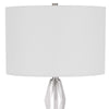 32 Inch Table Lamp with White Drum Shade Marble Base Brushed Steel By Casagear Home BM313622