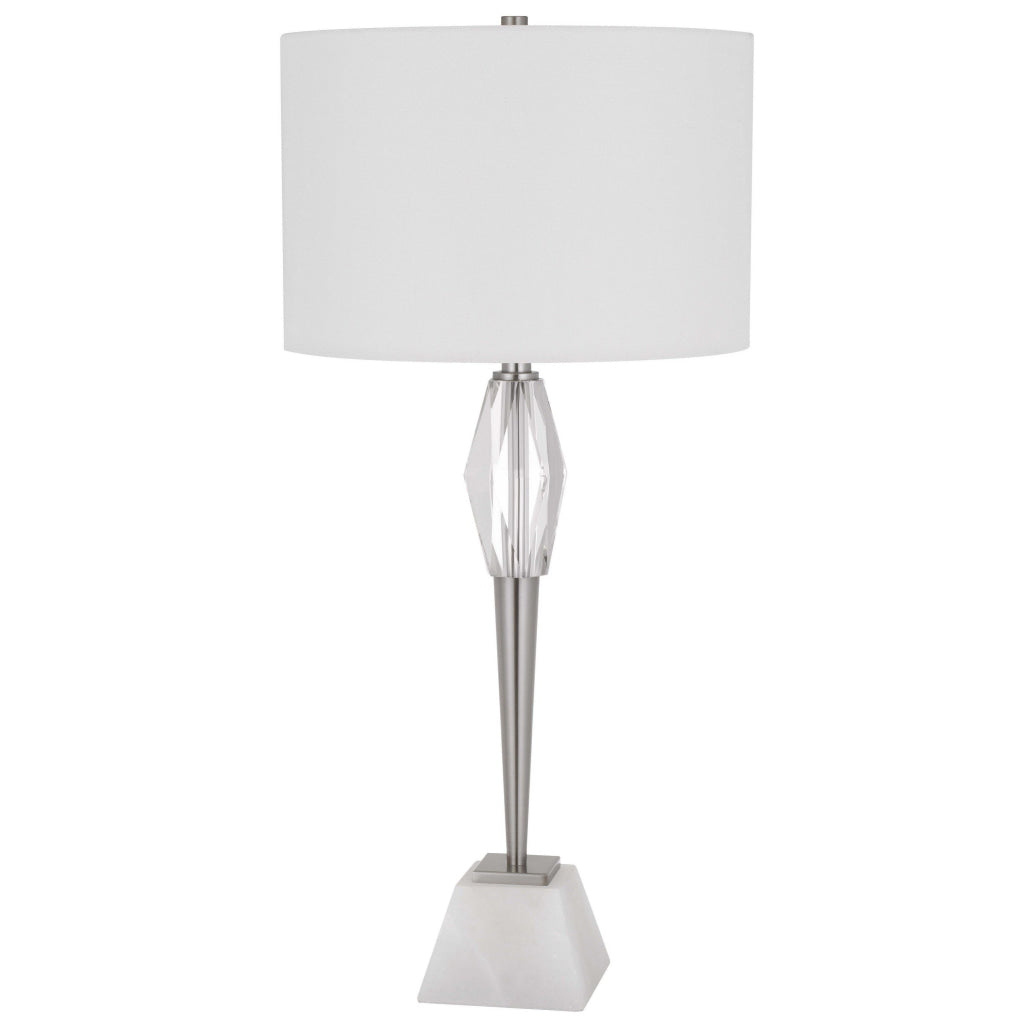 32 Inch Table Lamp with White Drum Shade Marble Base Brushed Steel By Casagear Home BM313622