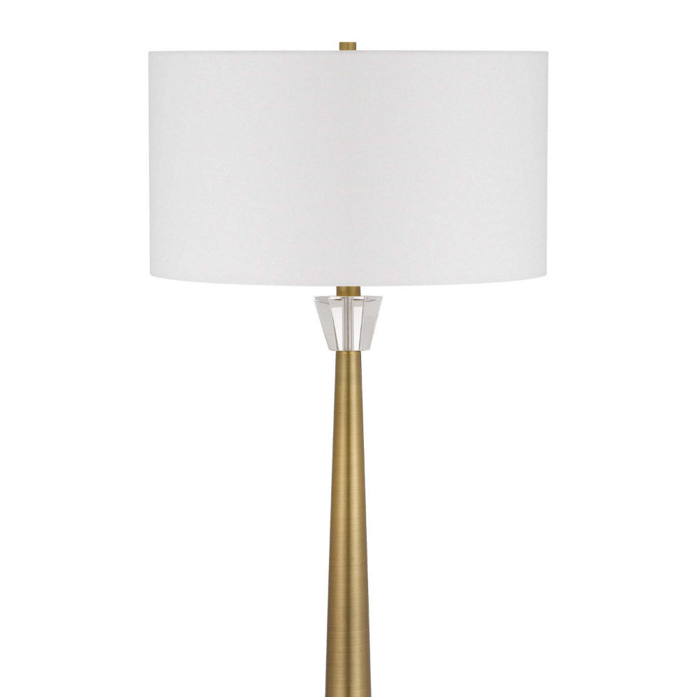 62 Inch Floor Lamp with White Drum Shade Marble Base Crystal Brass By Casagear Home BM313623