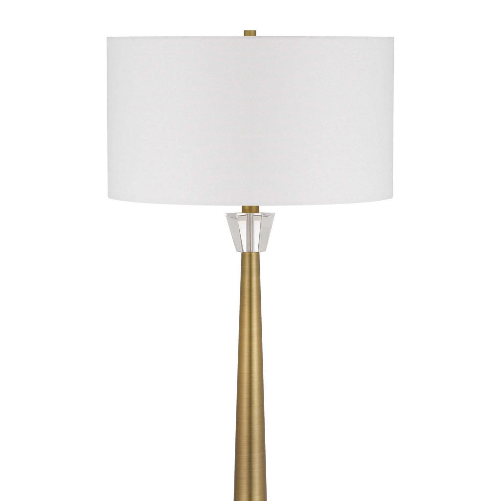 62 Inch Floor Lamp with White Drum Shade Marble Base Crystal Brass By Casagear Home BM313623