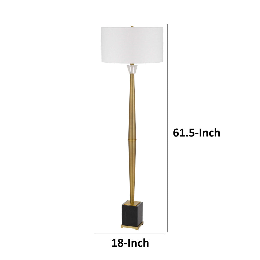 62 Inch Floor Lamp with White Drum Shade Marble Base Crystal Brass By Casagear Home BM313623