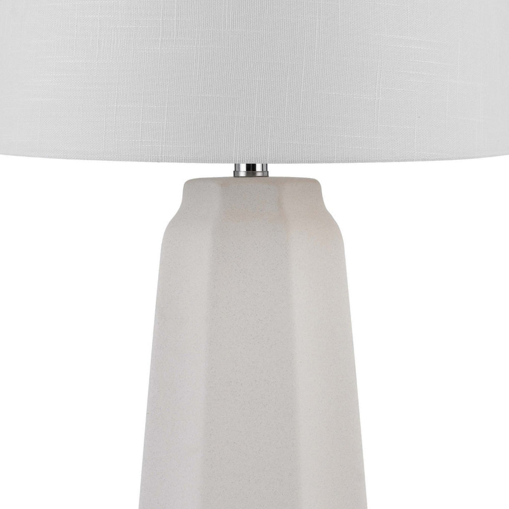 Niu 30 Inch Table Lamp Set of 2 Drum Shade Sandy White Ceramic Prism Base By Casagear Home BM313625