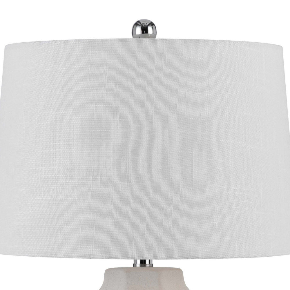 Niu 30 Inch Table Lamp Set of 2 Drum Shade Sandy White Ceramic Prism Base By Casagear Home BM313625