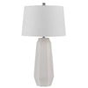 Niu 30 Inch Table Lamp Set of 2, Drum Shade, Sandy White Ceramic Prism Base By Casagear Home