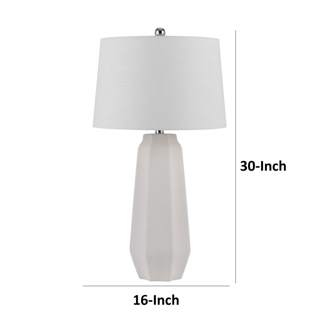 Niu 30 Inch Table Lamp Set of 2 Drum Shade Sandy White Ceramic Prism Base By Casagear Home BM313625