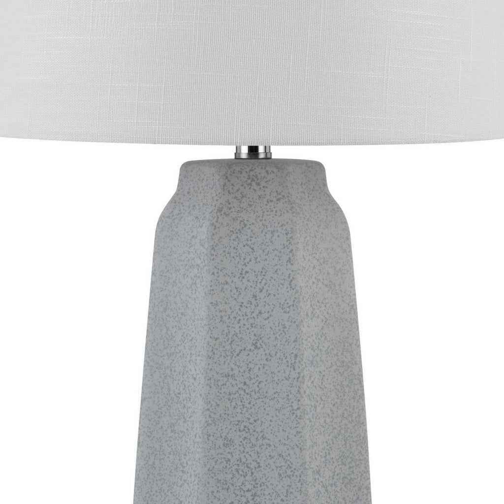 Niu 30 Inch Table Lamp Set of 2 Drum Shade Stone Gray Ceramic Prism Base By Casagear Home BM313626