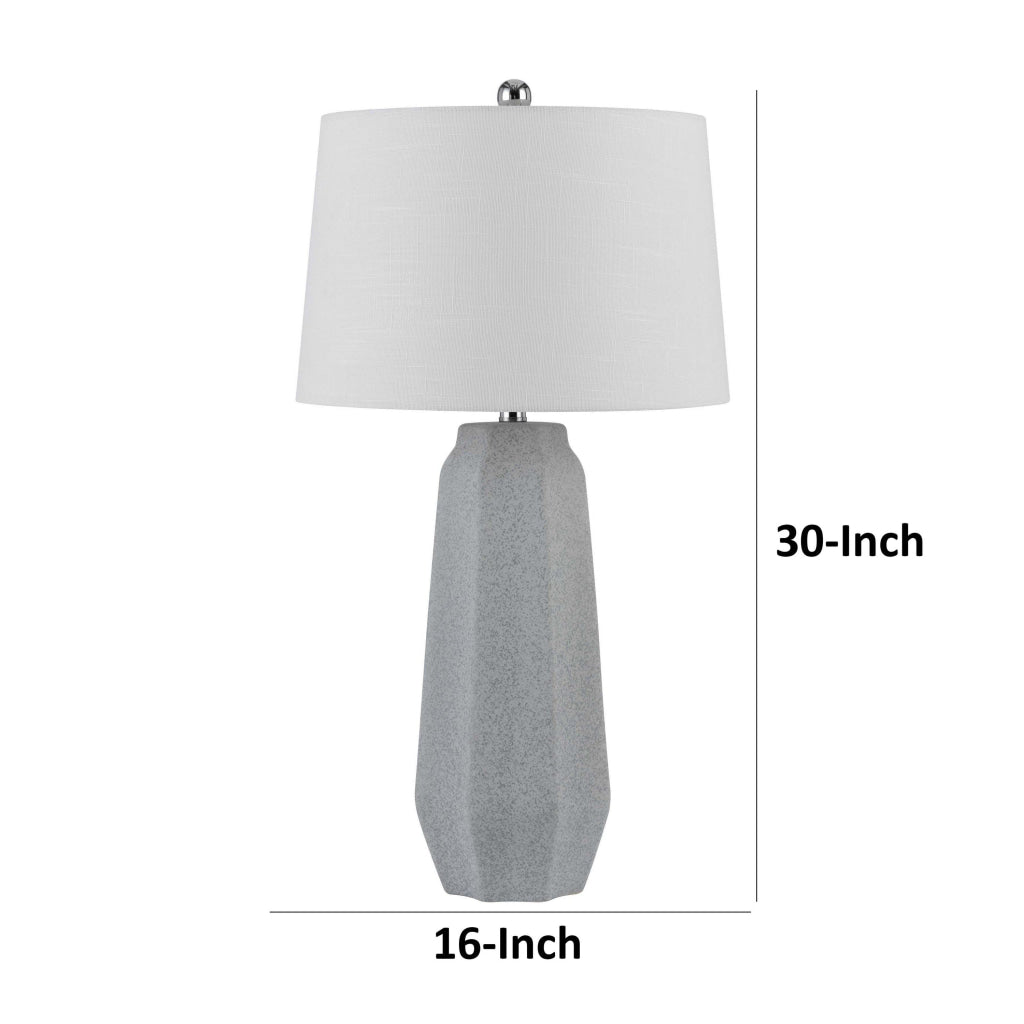 Niu 30 Inch Table Lamp Set of 2 Drum Shade Stone Gray Ceramic Prism Base By Casagear Home BM313626