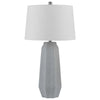 Niu 30 Inch Table Lamp Set of 2, Drum Shade, Stone Gray Ceramic Prism Base By Casagear Home