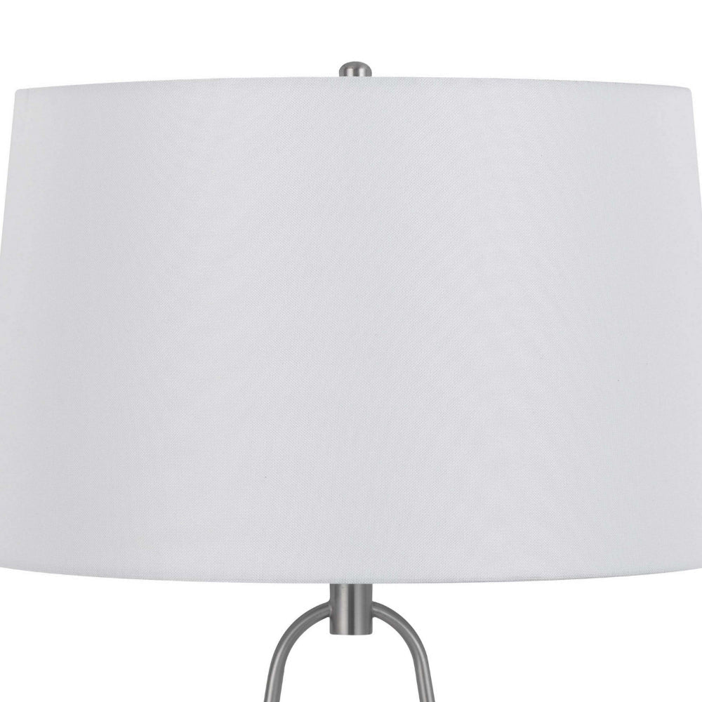 29 Inch Table Lamp LED Lit White Drum Hardback Silver Metal and Glass By Casagear Home BM313627