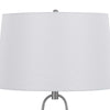 29 Inch Table Lamp LED Lit White Drum Hardback Silver Metal and Glass By Casagear Home BM313627