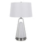 29 Inch Table Lamp LED Lit White Drum Hardback Silver Metal and Glass By Casagear Home BM313627