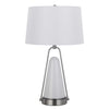 29 Inch Table Lamp LED Lit White Drum Hardback Silver Metal and Glass By Casagear Home BM313627