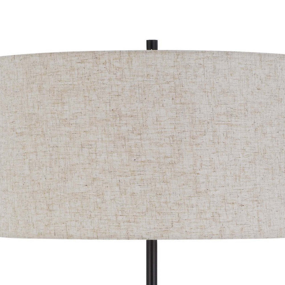 Sie 59 Inch Floor Lamp White Linen Shade Round Base Black Metal Pole By Casagear Home BM313632