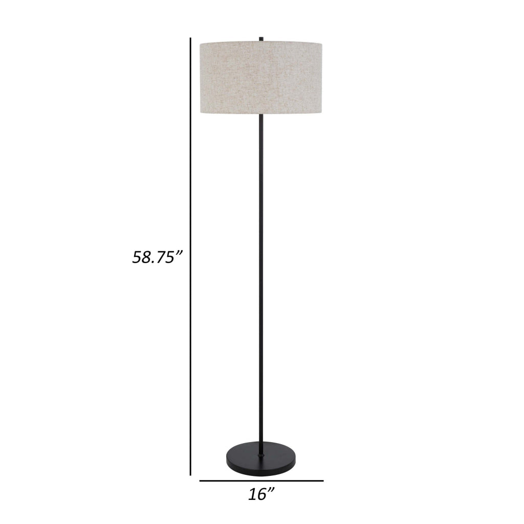 Sie 59 Inch Floor Lamp White Linen Shade Round Base Black Metal Pole By Casagear Home BM313632