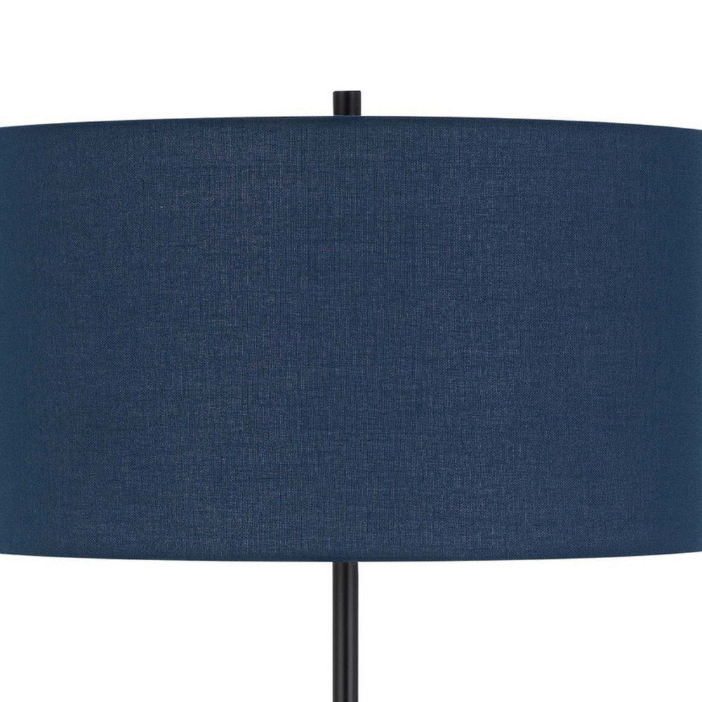 Sie 59 Inch Floor Lamp Navy Blue Linen Shade Round Base Black Metal Pole By Casagear Home BM313633